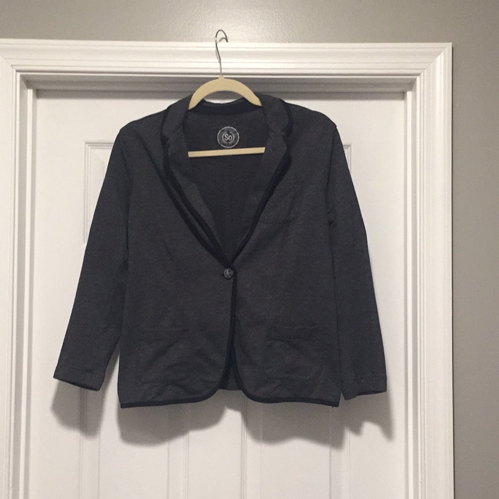 Grey blazer with black trim